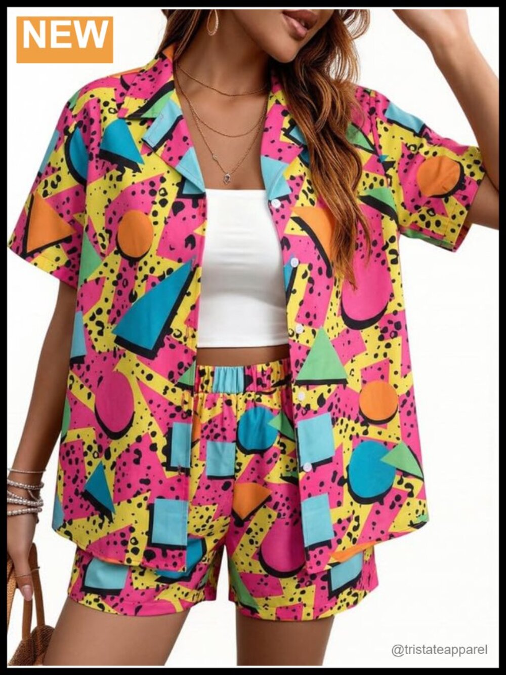 80s 90s Retro 2 Piece Outfit Set Women Disco Party Short Sleeve